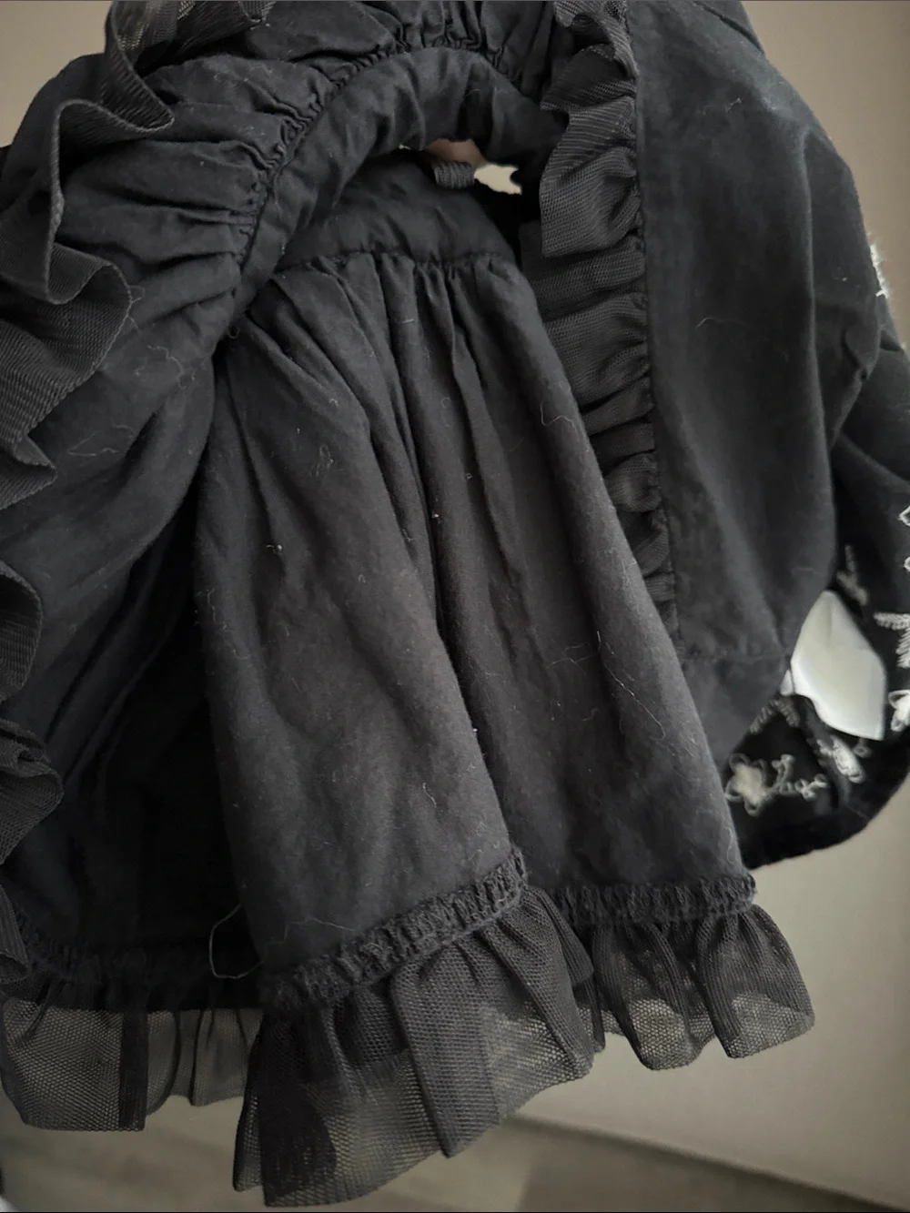 Old Navy Black Skater Skirt with White Floral Embroidery